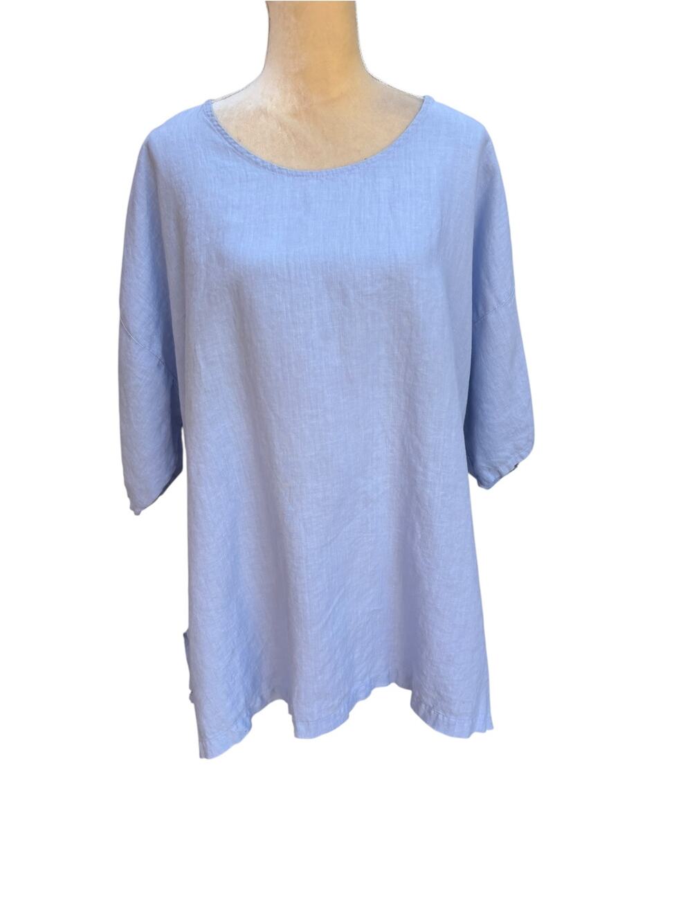 La Fixsun Blue Boxy Linen Tunic Top Blue Size Medium 16/18 Oversize